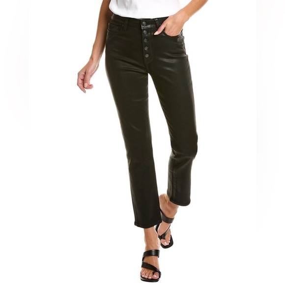 New Paige Accent Black Fog Luxe Coating Ultra High Rise Jeans Button Fly Sz 24 - Picture 1 of 14